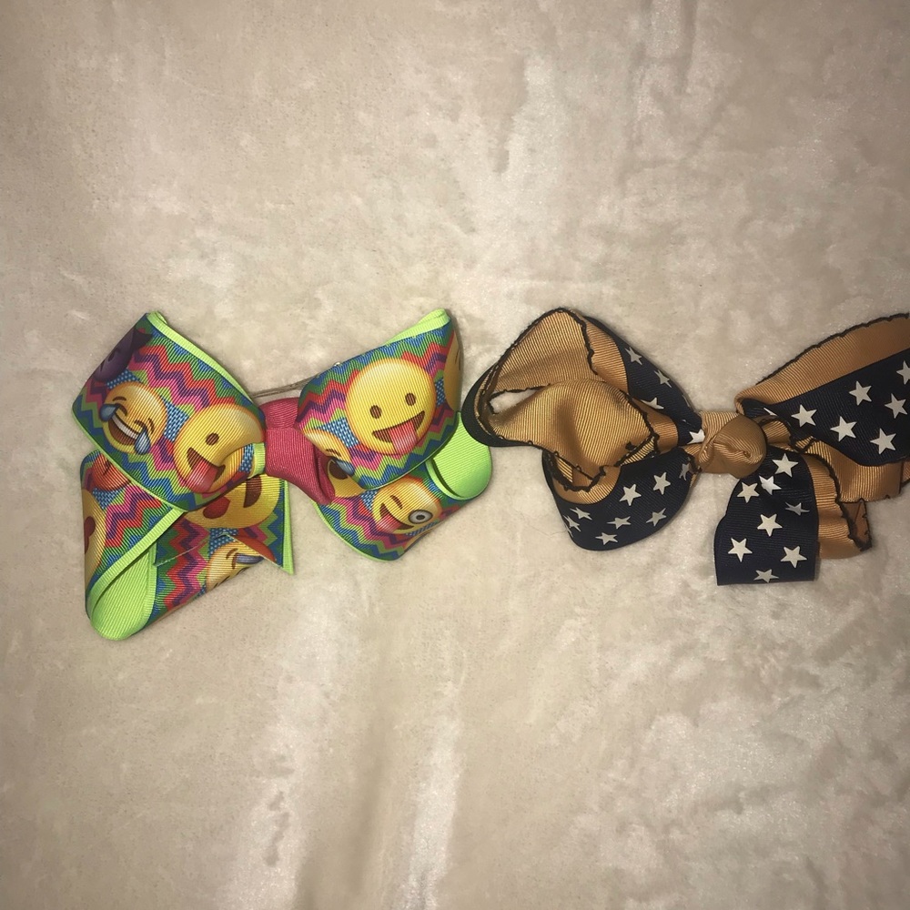 Emoji Hair Bow and Navy/Gold with stars hair bow